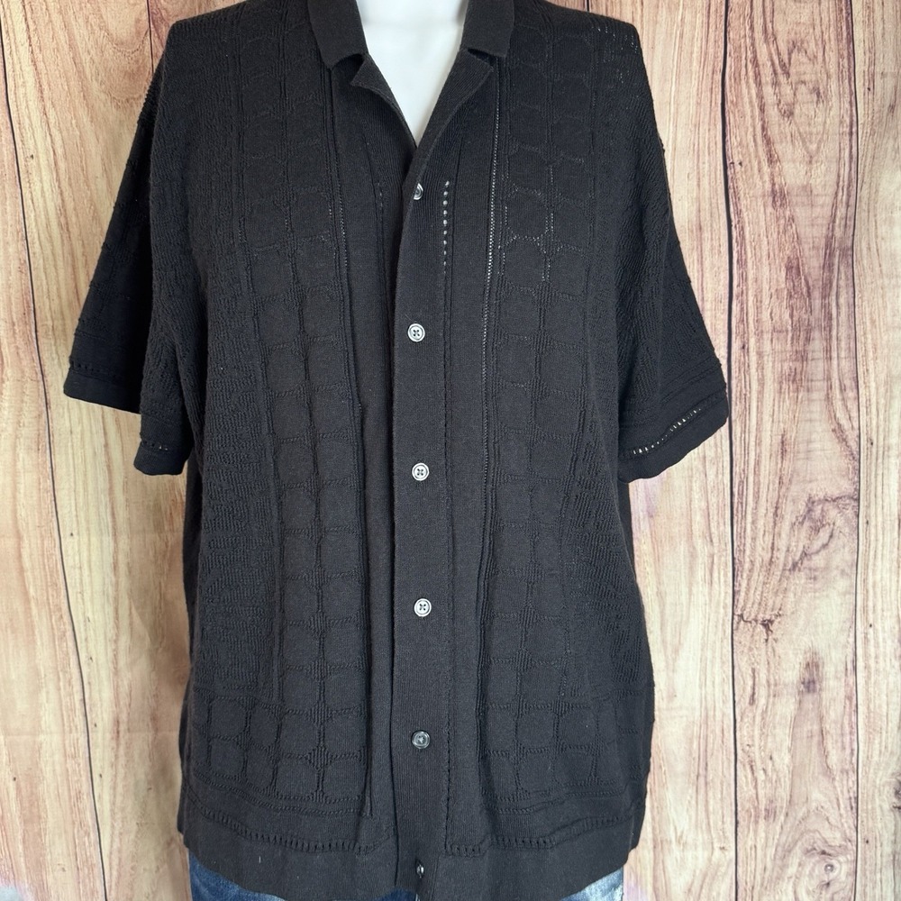 Abercrombie & Fitch Mens Stitch Button-Through Sweater Polo Black Patterned  2XL